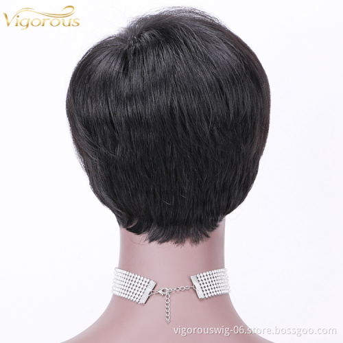 Wholesale private label short glueless cheap inch bob pixie cut brazilian straight black 100% real human hair wig black women
